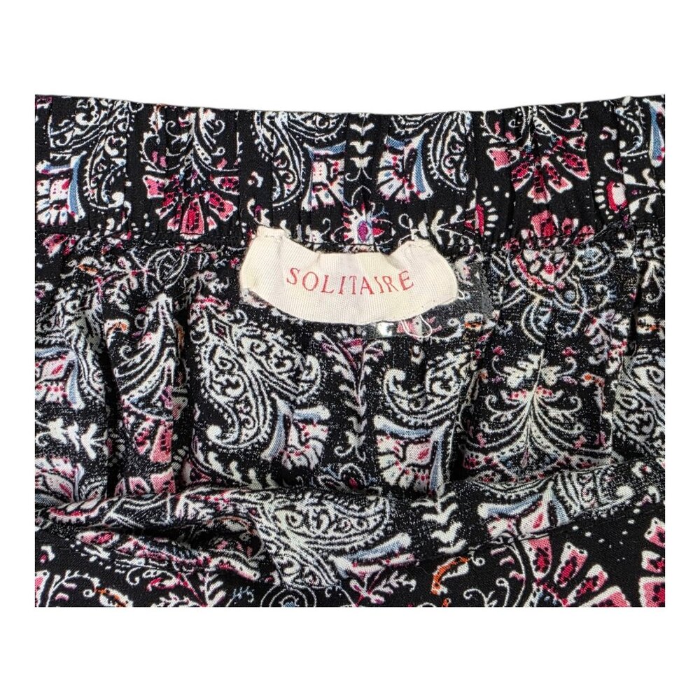 Solitaire Blouse Womens Medium Black Pink Boho Bell Sleeve Rayon Floral Crochet - Picture 3 of 11